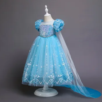 Yaz Kız Dondurulmuş Elsa Elbise Çocuklar Parti Kısa Kollu Moda Prenses Elbise Küçük Kız doğum günü hediyesi Noel Giysileri + Pelerin