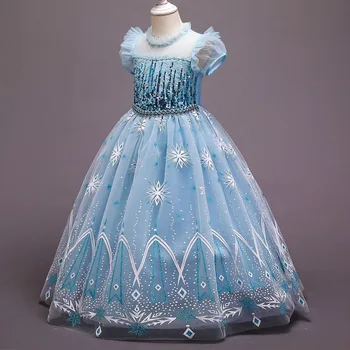 Yaz Kız Dondurulmuş Elsa Elbise Çocuklar Parti Kısa Kollu Moda Prenses Elbise Küçük Kız doğum günü hediyesi Noel Giysileri + Pelerin Görüntü 2