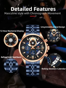 Yeni 2022 ÖDÜL kuvars saatler Erkekler için Moda Çok fonksiyonlu Bilek Saatler Chronograph Aydınlık Paslanmaz Çelik Kol Saatleri Görüntü 2