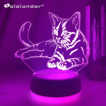 Yeni 3D Akrilik Led Gece Lambası Küçük Kedi Figürü Gece Lambası Çocuk Çocuk Yatak Odası Uyku Işıkları Hediye Ev Dekor için Masa Lambası