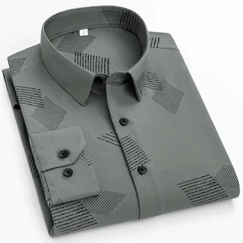 Yeni Bambu Elyaf gündelik erkek gömleği Yumuşak Streç Baskı Düzenli Fit İş Adamı Elbise Gömlek Ofis Yaz Demir İçermeyen 2022 Tops