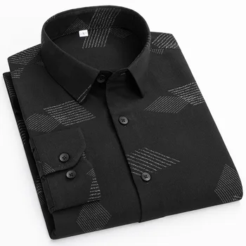 Yeni Bambu Elyaf gündelik erkek gömleği Yumuşak Streç Baskı Düzenli Fit İş Adamı Elbise Gömlek Ofis Yaz Demir İçermeyen 2022 Tops Görüntü 2