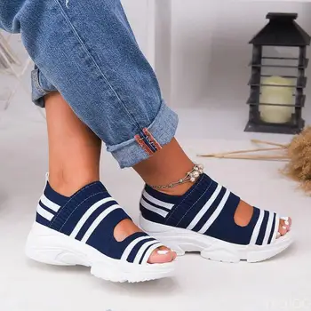 Yeni Kadın Sandalet 2022 Yüksek Topuklu Platform Kadın Ayakkabı Yaz Kadın flats Örgü Peep Toe Üzerinde Kayma rahat Kadın Sandalet