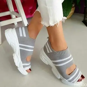Yeni Kadın Sandalet 2022 Yüksek Topuklu Platform Kadın Ayakkabı Yaz Kadın flats Örgü Peep Toe Üzerinde Kayma rahat Kadın Sandalet Görüntü 2