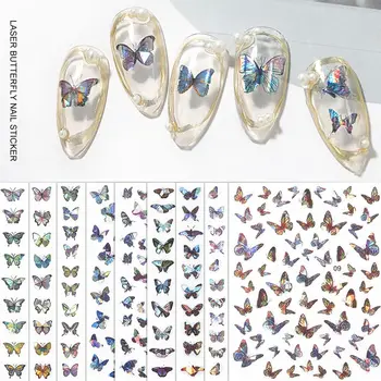 Yeni manikür DIY tırnak çıkartmaları holografik yapışkanlı tırnak çıkartmaları 3D kelebek Görüntü 2