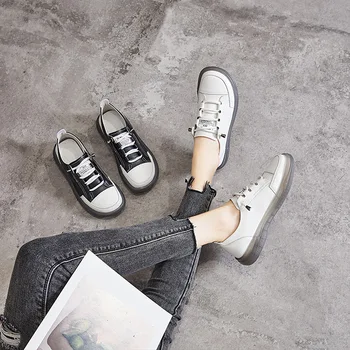 Yeni Moda Kadın Ayakkabı Yüksek Kalite Beyaz Nefes kadın Hakiki Deri Sneakers Sonbahar Çapraz Kayış Casual Flats Ayakkabı Görüntü 2