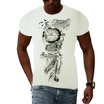Yeni Moda Serin Stil Pusula grafik t shirt erkek Yaz Trendi Rahat 3D Baskı beyaz tişört Yakışıklı Kişilik tişört Üst Görüntü 2