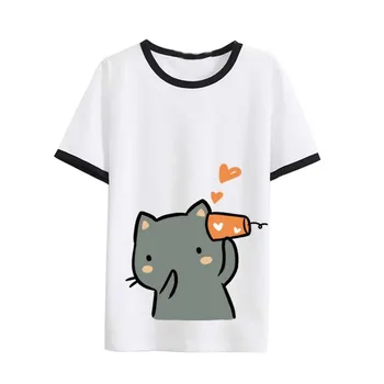 Yeni Neko Atsume T-shirt Anime kedi köy Çift T-Shirt pamuk Yaz Kısa kollu Tees tops Görüntü 2
