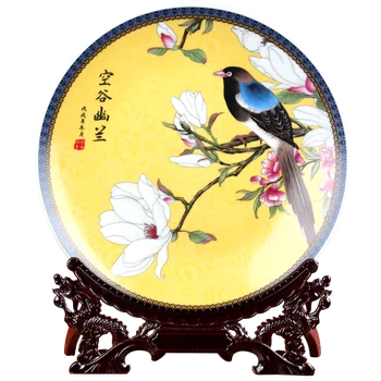 Yeni Seramik Dekorasyon Plaka Ev Çiçekler Ve Kuşlar Plaka Şarap Dolabı Ofis Oturma Odası Yeni Çin El Sanatları Görüntü 2