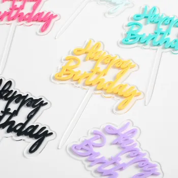 Yeni Şeker Renkler Mutlu Doğum Günü Pastası Topper Çift Katmanlı DIY Kek Topper Bebek Doğum Günü Partisi Kek Süslemeleri Bebek Duş