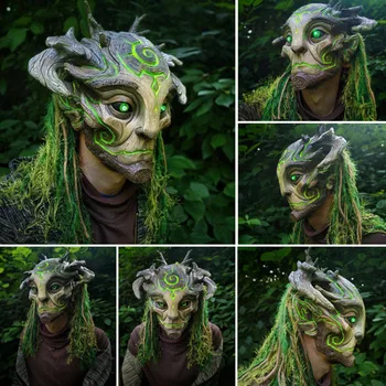Yeşil Elf Yaşlı Adam Lateks Maske Komik Cadılar Bayramı Parlayan Maske Gerçekçi Tam Yüz Maskesi Başlık Yetişkin Masquerade Cosplay Parti Sahne
