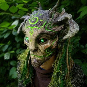 Yeşil Elf Yaşlı Adam Lateks Maske Komik Cadılar Bayramı Parlayan Maske Gerçekçi Tam Yüz Maskesi Başlık Yetişkin Masquerade Cosplay Parti Sahne Görüntü 2