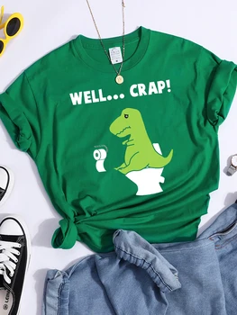 Yeşil Küçük Dinozor, Sıçıyor Çizgi Film Kadın Tişört Spor Rahat T Shirt Yaz Spor Tee Giyim Nefes Serin Kırpma Üst