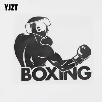 YJZT 15.7 CM X 13.6 CM Boks Kelime Boxer Fighter Kulübü Çıkartması Vinil Araba Sticker Siyah / Gümüş 8A-0701