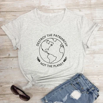 Yok Ataerkillik Değil Gezegen T-shirt Komik Kadın Feminist Tshirt Casual Yaz Grafik Etik Vegan Üst Tee Gömlek