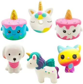 Yonishy Unicorn Squishies oyuncak seti Jumbo Narwhale Unicorn Kek Çörek At Dondurma Kedi Kawaii Yavaş Yükselen Squishy Çocuklar için 6 ADET