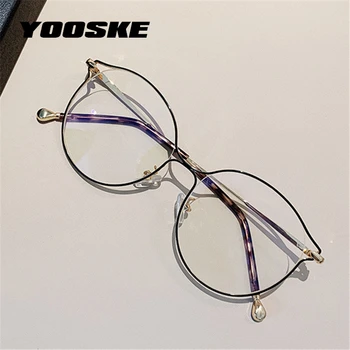 YOOSKE Marka Kedi Göz Gözlük Çerçeveleri Kadınlar Moda Miyopi Çerçeve Gül Altın Optik Gözlük Bayanlar için moda gözlükler Görüntü 2