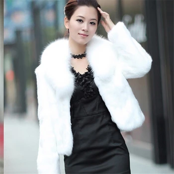 Yüksek Kaliteli Sahte Tavşan Saç Ceket kadın Sıcak Giyim Sonbahar Kış Kısa Faux Fox Kürk Yaka Ceket Ceket Artı Boyutu Palto