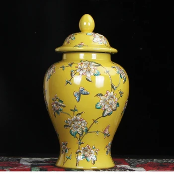 Zarif Sarı Seramik Vazo kapaklı Kelebek Çiçek Dekoratif Vazo Kavanoz Zencefil Şekli Porselen Vazolar kapaklı Kapaklı Kavanoz
