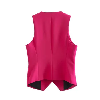 ZATRHMBM 2022 Kadın Giyim Yaz Yeni Moda Tankı Üstleri V Boyun Düğmesi Kırpma Üst + Gül Kırmızı Yüksek Belli Kadın takım elbise Görüntü 2
