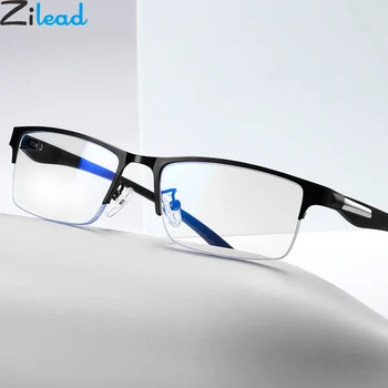 Zilead Yarım Çerçeve okuma gözlüğü Iş Erkekler Alaşım Prebiyopi Gözlük Şeffaf Lens Hipermetrop Gözlük Gözlük Unisex
