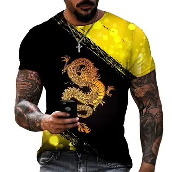 Zodyak Çin Ejderha 3D Baskı erkek T-Shirt Likra Polyester Yuvarlak Boyun Kısa kollu Büyük Boy T Shirt Yaz Gevşek Tees Tops