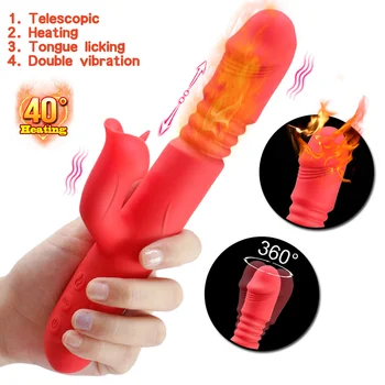 Çift Dil Vibratör kadınlar için ısıtma Teleskopik dönen yapay Penis yetişkin Seks Oyuncakları klitoris G-spot stimülatörü Kadın Masturbator Görüntü 2