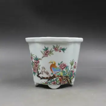 Çin Famille Gül Porselen Renkli Kuşlar ve Çiçekler Tasarım Saksı Pot