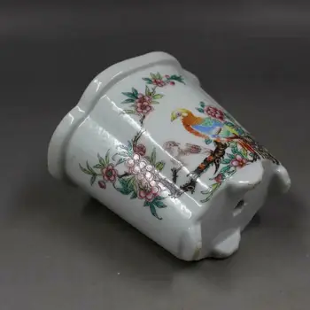 Çin Famille Gül Porselen Renkli Kuşlar ve Çiçekler Tasarım Saksı Pot Görüntü 2