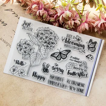 Çiçek Kelebek Kelimeler Şeffaf Şeffaf Silikon Damga Mühür için DIY Scrapbooking Temizle Damga