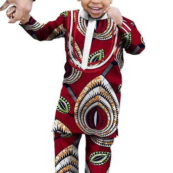 Çocuk Kıyafetleri Afrika Giysileri Erkek Bebek için 2 Adet Set Uzun Kollu Gömlek ve Pantolon Dashiki Parti Kıyafet Ankara Çiçek Baskı Wyt588