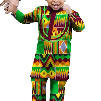 Çocuk Kıyafetleri Afrika Giysileri Erkek Bebek için 2 Adet Set Uzun Kollu Gömlek ve Pantolon Dashiki Parti Kıyafet Ankara Çiçek Baskı Wyt588 Görüntü 2