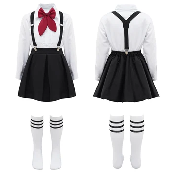 Çocuk Kız Öğrenci okul üniforması Gömlek Üst Jartiyer Etek Çorap Çocuk Korosu Sahne Performansı Takım Elbise Kız Öğrenci Kostüm Görüntü 2