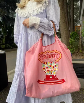 Çörek Desen Kadın Seyahat Tote Çanta Kadın Büyük Alışveriş Çantaları İpli Cep Karikatür Nakış Tatlı Kızlar omuzdan askili çanta Görüntü 2