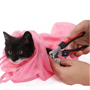 Örgü Kedi Banyo Çantası Kediler Bakım Yıkama Torbaları Kedi Banyo Temiz Çanta Hiçbir Çizik Bite Emniyet Kedi Malzemeleri Tırnak Kesme Görüntü 2