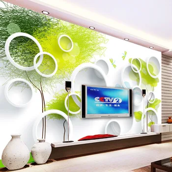 Özel 3D Duvar Resimleri Duvar Kağıdı Modern Soyut Daireler Ağacı TV Arka Plan duvar tablosu Oturma Odası Yatak Odası Duvar duvar kağıdı