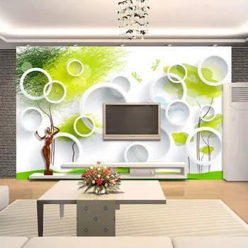 Özel 3D Duvar Resimleri Duvar Kağıdı Modern Soyut Daireler Ağacı TV Arka Plan duvar tablosu Oturma Odası Yatak Odası Duvar duvar kağıdı Görüntü 2
