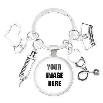Özel Doktor Hemşire Tıbbi Şırınga Stetoskop fotoğraflı anahtarlık Cam Cabochon Kolye Anahtarlık Araba Anahtarlık Hediye Hatıra Görüntü 2