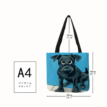 Özelleştirmek Greyhound Siyah Köpek Baskı Kadın Bayan Moda Kumaş Çanta Katlanır tekrar kullanılabilir alışveriş poşetleri Kore Tote Çanta Görüntü 2