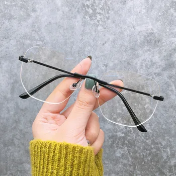 Şeffaf bilgisayar gözlük çerçevesiz kadın erkek Anti mavi ışık kare gözlük engelleme gözlük optik gözlük gözlük
